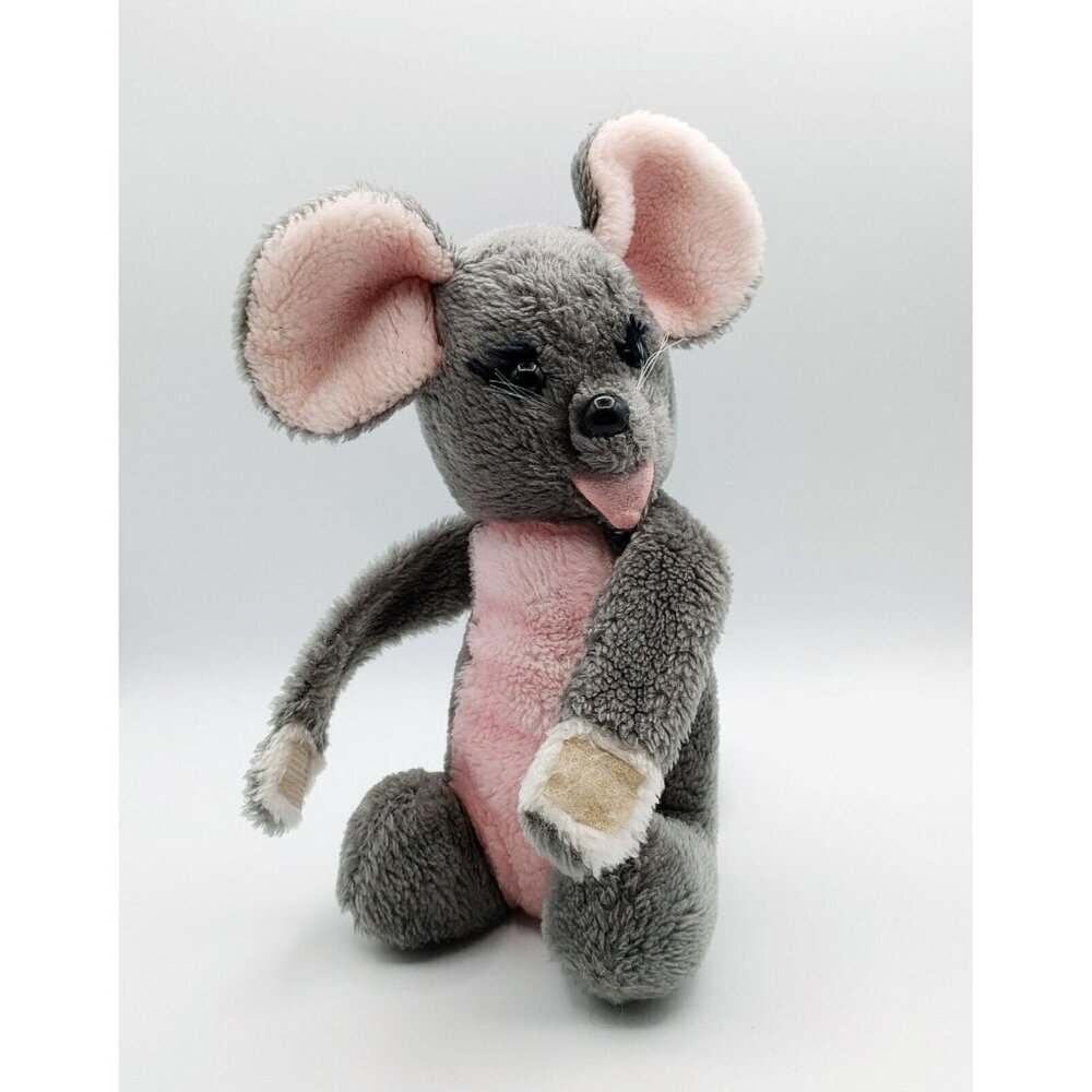 Hugging Mice Vintage Plush Gray Pink  Mouse Stuffed Animal 10"